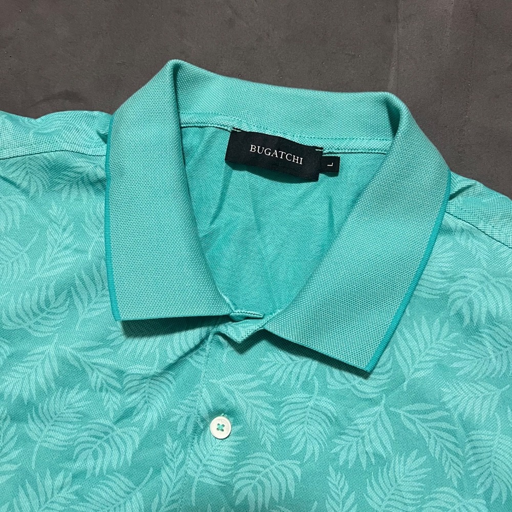 Bugatchi Uomo Polo Shirt‎ Mens Large Green Floral 100% Mercerized Cotton Golf